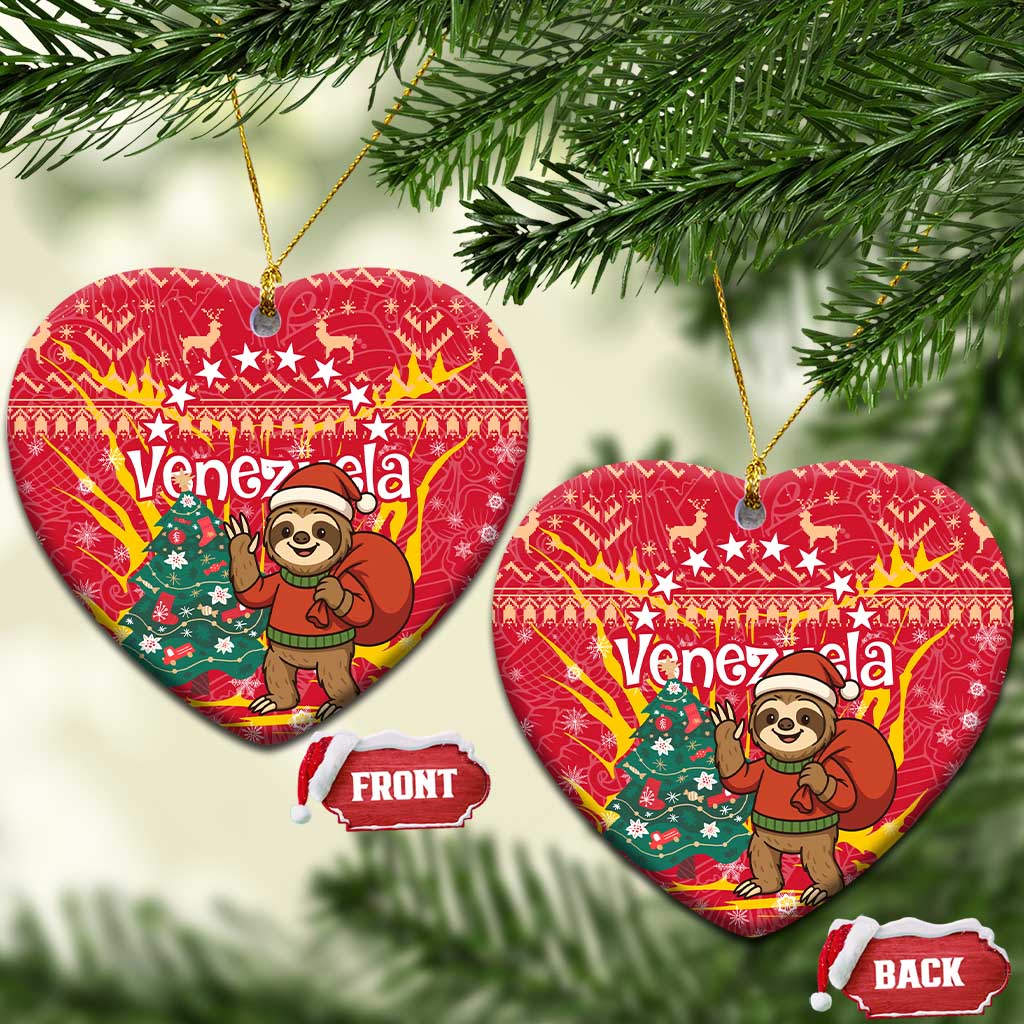 Venezuela Christmas Ceramic Ornament with Santa Sloth Christmas Tree Stars and Red Festive - Wonder Print Shop