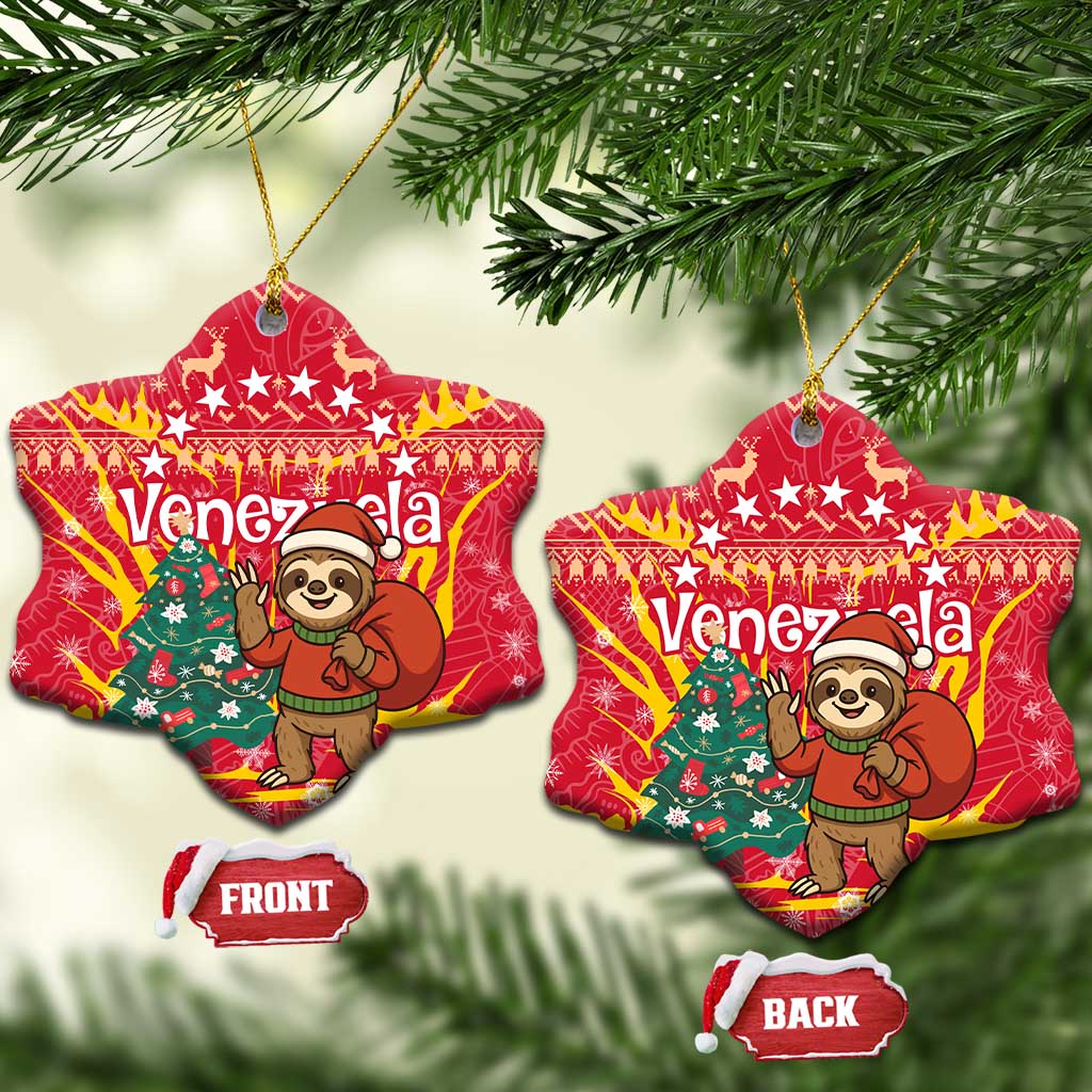 Venezuela Christmas Ceramic Ornament with Santa Sloth Christmas Tree Stars and Red Festive - Wonder Print Shop