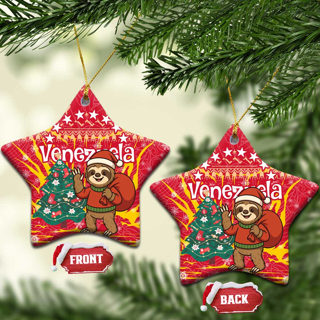Venezuela Christmas Ceramic Ornament with Santa Sloth Christmas Tree Stars and Red Festive - Wonder Print Shop