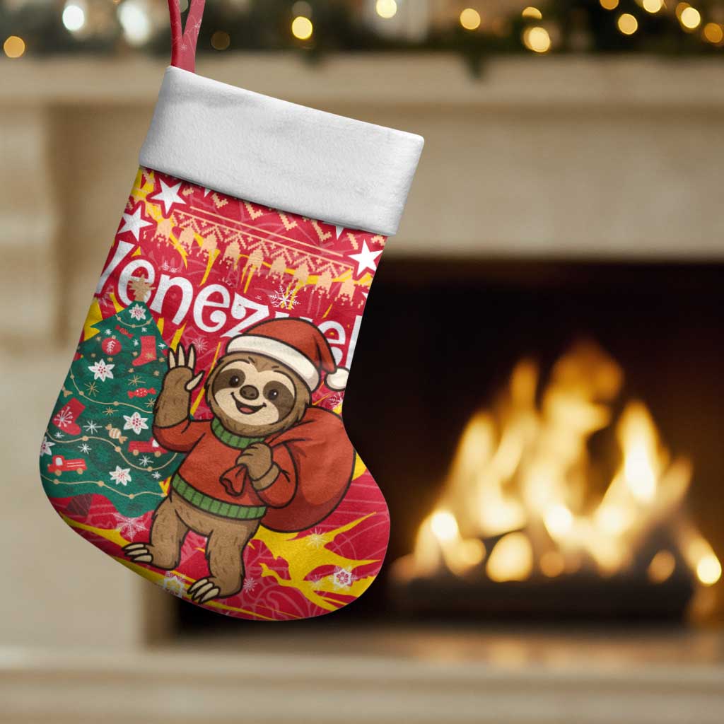 Venezuela Christmas Stocking with Santa Sloth Christmas Tree Stars and Red Festive - Wonder Print Shop