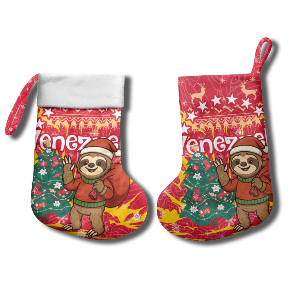 Venezuela Christmas Stocking with Santa Sloth Christmas Tree Stars and Red Festive - Wonder Print Shop
