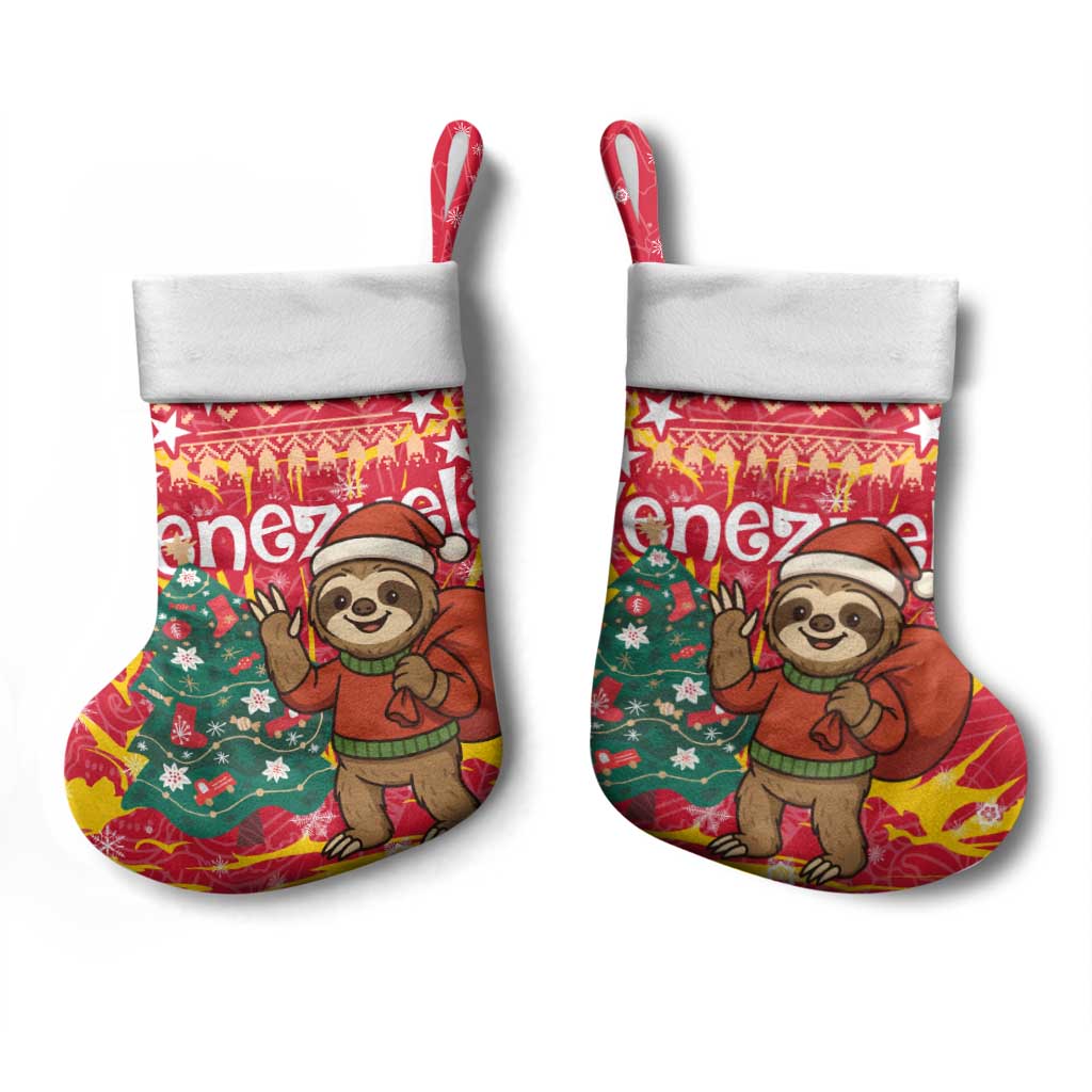 Venezuela Christmas Stocking with Santa Sloth Christmas Tree Stars and Red Festive - Wonder Print Shop