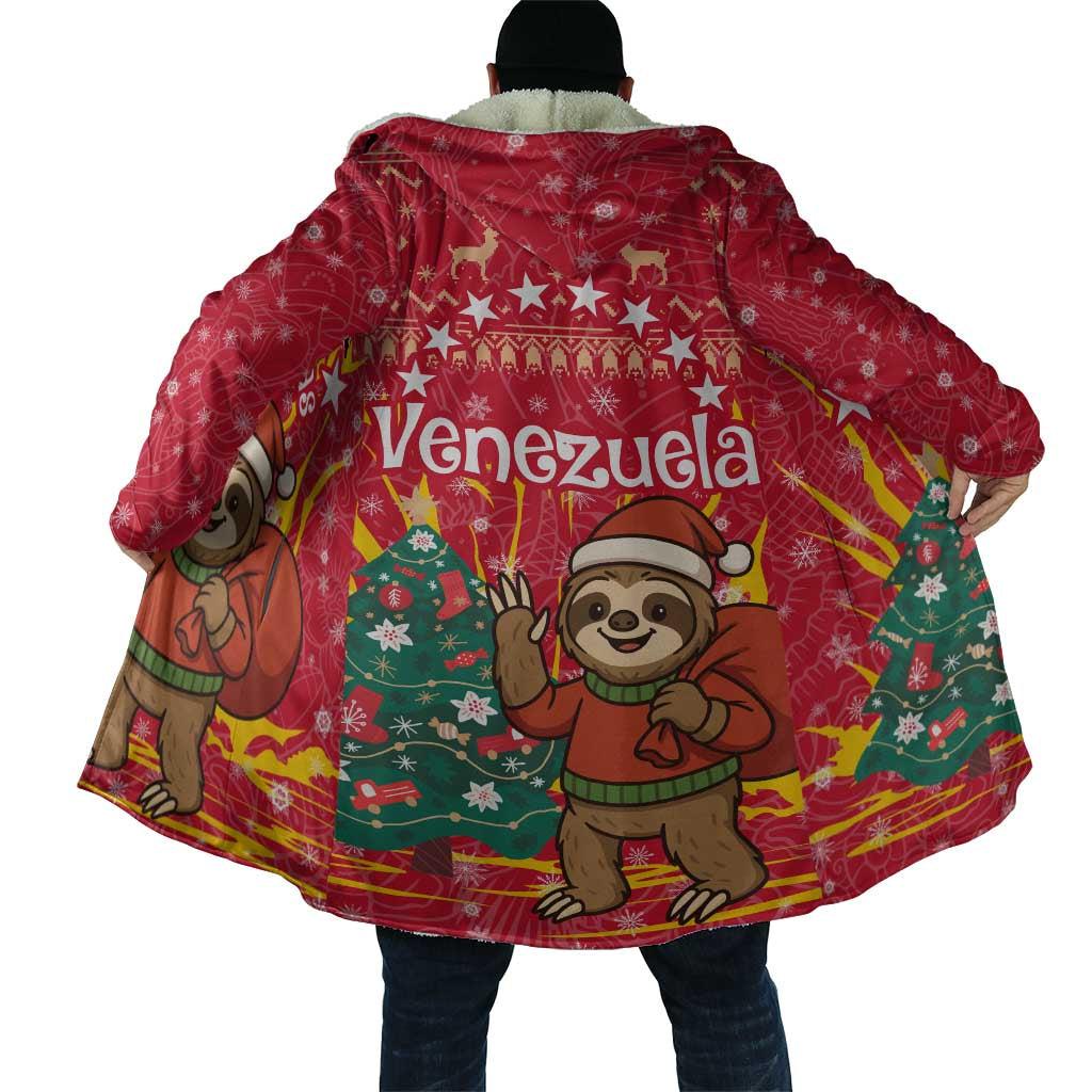 Venezuela Christmas Cloak with Santa Sloth Christmas Tree Stars and Red Festive - Wonder Print Shop