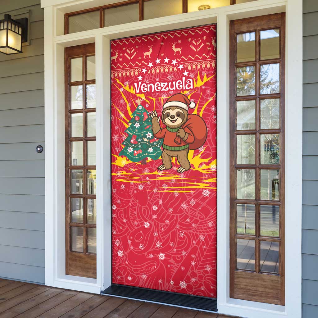 Venezuela Christmas Door Cover with Santa Sloth Christmas Tree Stars and Red Festive - Wonder Print Shop