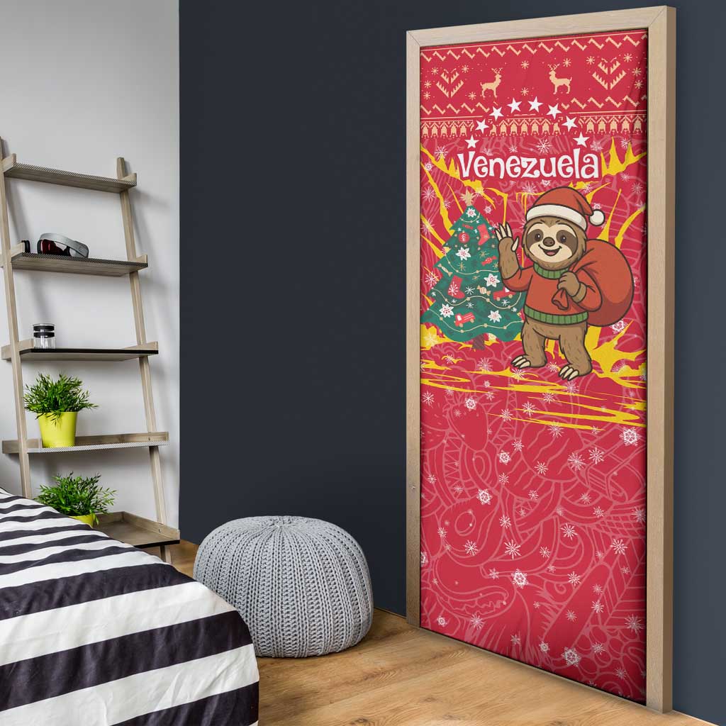 Venezuela Christmas Door Cover with Santa Sloth Christmas Tree Stars and Red Festive - Wonder Print Shop
