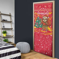 Venezuela Christmas Door Cover with Santa Sloth Christmas Tree Stars and Red Festive - Wonder Print Shop