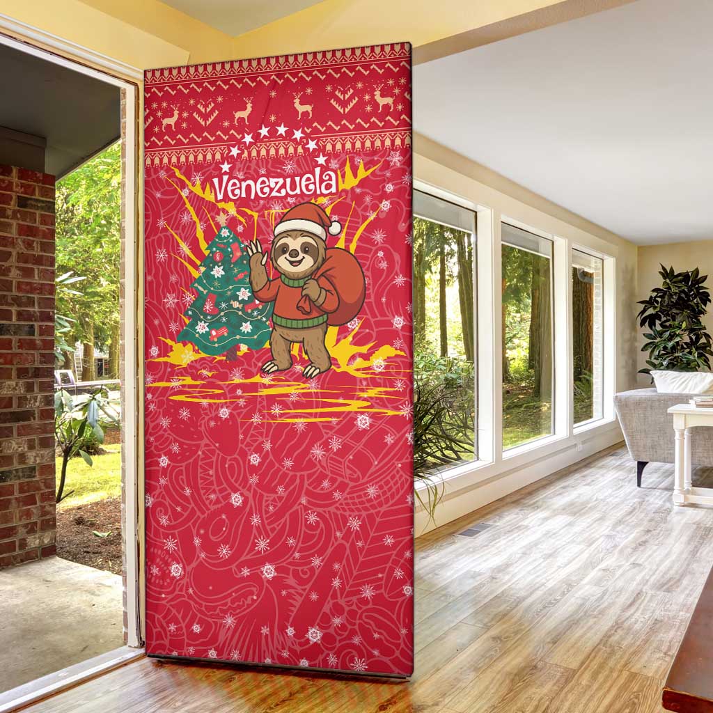 Venezuela Christmas Door Cover with Santa Sloth Christmas Tree Stars and Red Festive - Wonder Print Shop