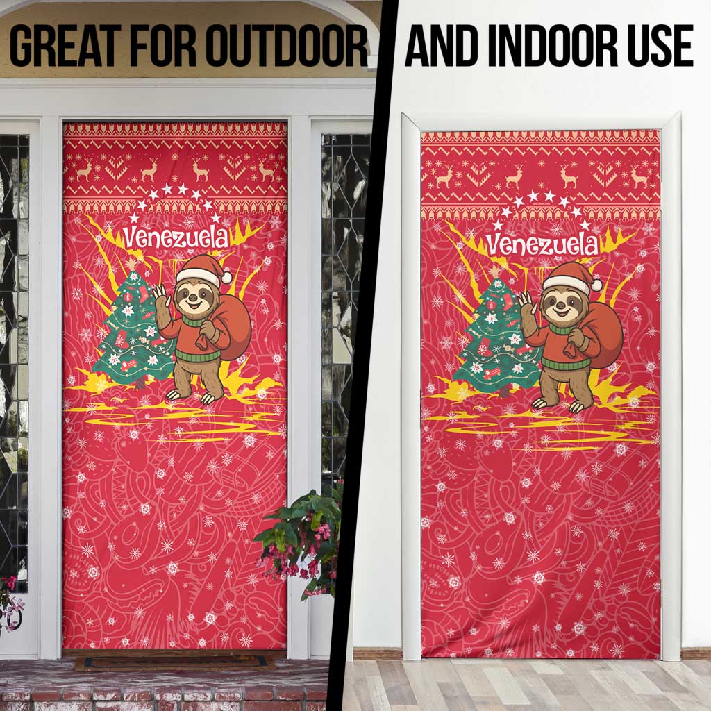 Venezuela Christmas Door Cover with Santa Sloth Christmas Tree Stars and Red Festive - Wonder Print Shop