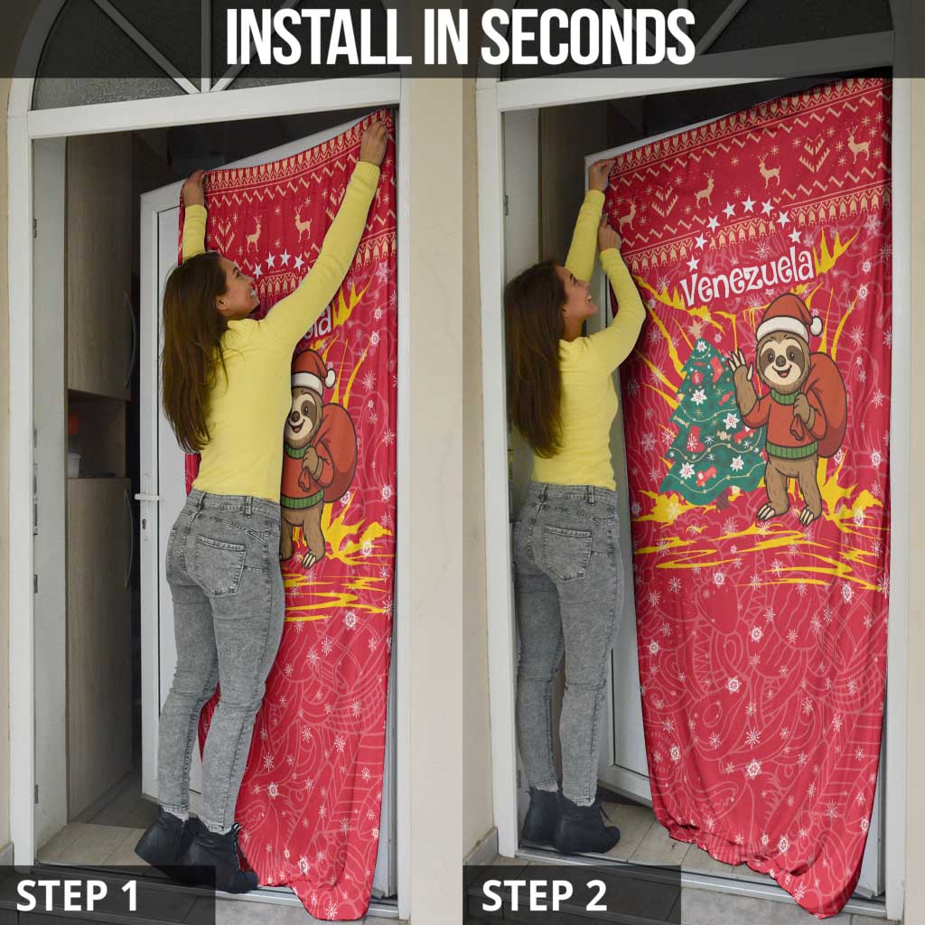 Venezuela Christmas Door Cover with Santa Sloth Christmas Tree Stars and Red Festive - Wonder Print Shop