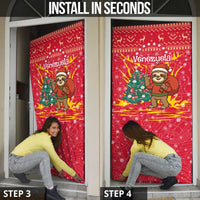 Venezuela Christmas Door Cover with Santa Sloth Christmas Tree Stars and Red Festive - Wonder Print Shop