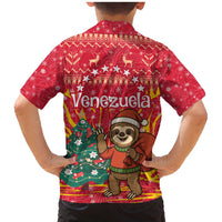 Venezuela Christmas Family Matching Mermaid Dress and Hawaiian Shirt with Santa Sloth Christmas Tree Stars and Red Festive - Wonder Print Shop