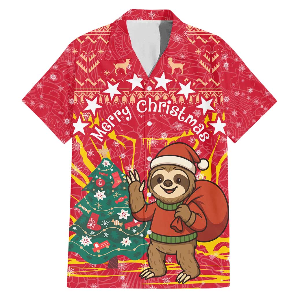 Venezuela Christmas Family Matching Mermaid Dress and Hawaiian Shirt with Santa Sloth Christmas Tree Stars and Red Festive - Wonder Print Shop