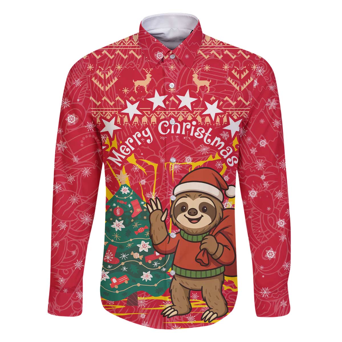 Venezuela Christmas Family Matching Off The Shoulder Long Sleeve Dress and Hawaiian Shirt with Santa Sloth Christmas Tree Stars and Red Festive - Wonder Print Shop