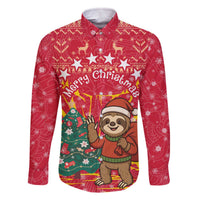 Venezuela Christmas Family Matching Off The Shoulder Long Sleeve Dress and Hawaiian Shirt with Santa Sloth Christmas Tree Stars and Red Festive - Wonder Print Shop