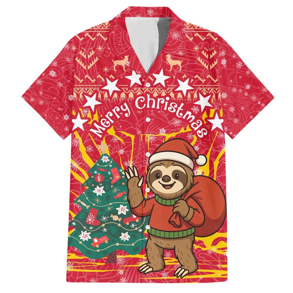 Venezuela Christmas Family Matching Off Shoulder Maxi Dress and Hawaiian Shirt with Santa Sloth Christmas Tree Stars and Red Festive - Wonder Print Shop