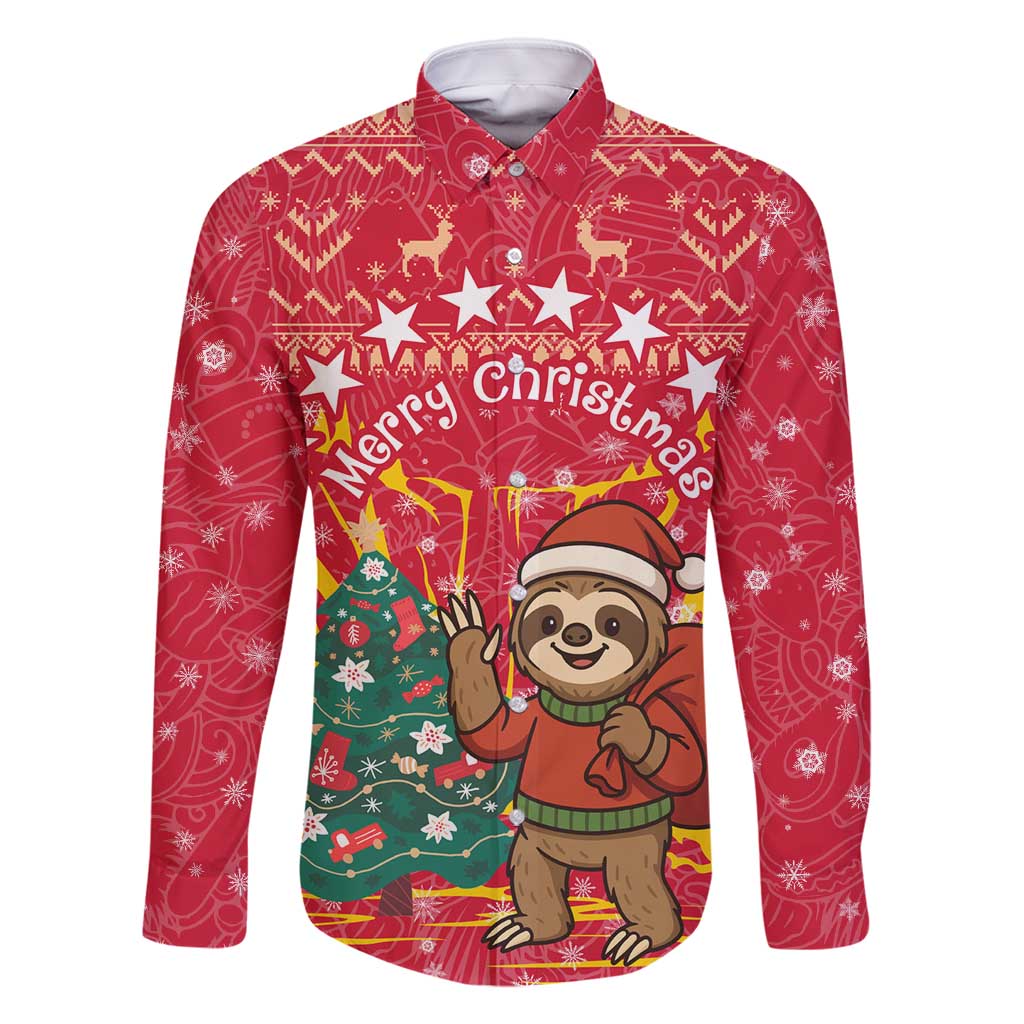 Venezuela Christmas Family Matching Off Shoulder Maxi Dress and Hawaiian Shirt with Santa Sloth Christmas Tree Stars and Red Festive - Wonder Print Shop