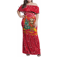 Venezuela Christmas Family Matching Off Shoulder Maxi Dress and Hawaiian Shirt with Santa Sloth Christmas Tree Stars and Red Festive - Wonder Print Shop