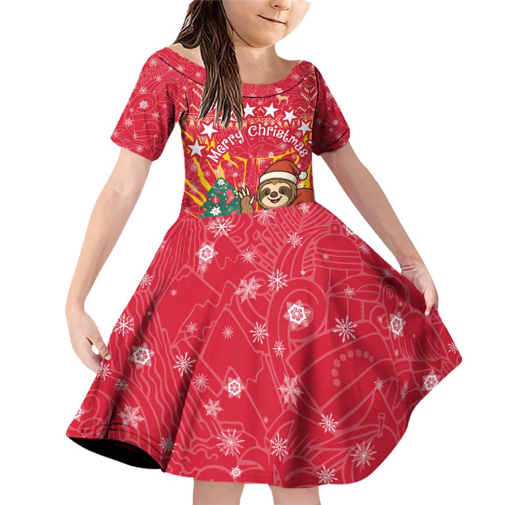 Venezuela Christmas Family Matching Off Shoulder Short Dress and Hawaiian Shirt with Santa Sloth Christmas Tree Stars and Red Festive - Wonder Print Shop