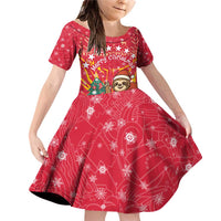 Venezuela Christmas Family Matching Off Shoulder Short Dress and Hawaiian Shirt with Santa Sloth Christmas Tree Stars and Red Festive - Wonder Print Shop