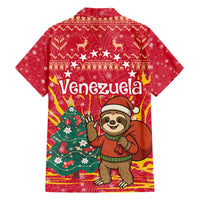 Venezuela Christmas Family Matching Off Shoulder Short Dress and Hawaiian Shirt with Santa Sloth Christmas Tree Stars and Red Festive - Wonder Print Shop
