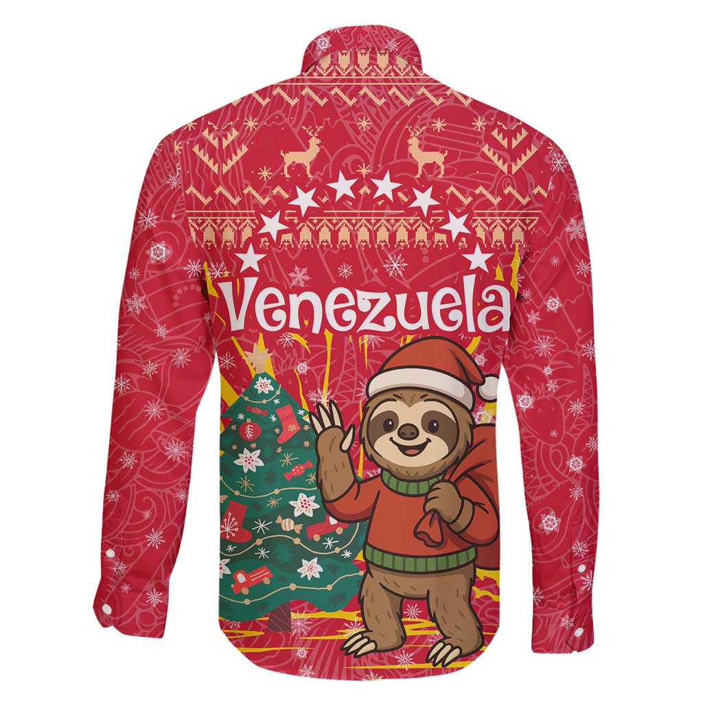 Venezuela Christmas Family Matching Off Shoulder Short Dress and Hawaiian Shirt with Santa Sloth Christmas Tree Stars and Red Festive - Wonder Print Shop