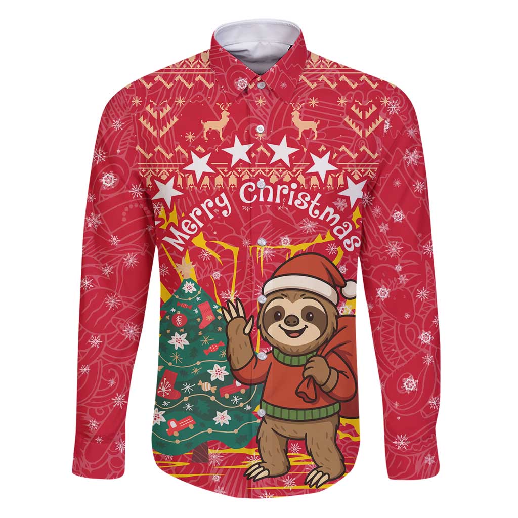 Venezuela Christmas Family Matching Puletasi and Hawaiian Shirt with Santa Sloth Christmas Tree Stars and Red Festive - Wonder Print Shop