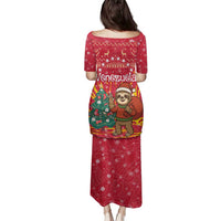 Venezuela Christmas Family Matching Puletasi and Hawaiian Shirt with Santa Sloth Christmas Tree Stars and Red Festive - Wonder Print Shop