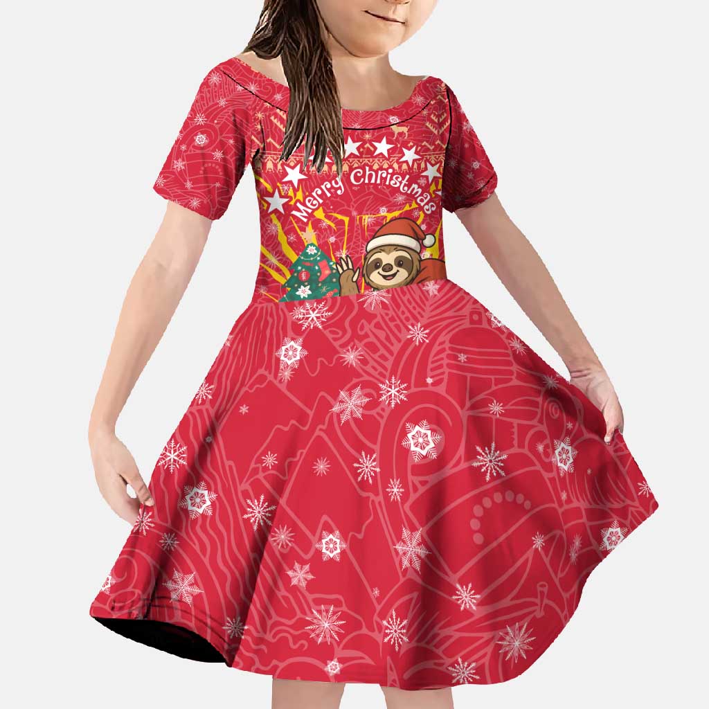 Venezuela Christmas Family Matching Summer Maxi Dress and Hawaiian Shirt with Santa Sloth Christmas Tree Stars and Red Festive - Wonder Print Shop