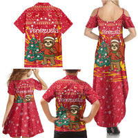 Venezuela Christmas Family Matching Summer Maxi Dress and Hawaiian Shirt with Santa Sloth Christmas Tree Stars and Red Festive - Wonder Print Shop