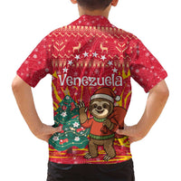 Venezuela Christmas Family Matching Tank Maxi Dress and Hawaiian Shirt with Santa Sloth Christmas Tree Stars and Red Festive - Wonder Print Shop
