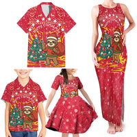 Venezuela Christmas Family Matching Tank Maxi Dress and Hawaiian Shirt with Santa Sloth Christmas Tree Stars and Red Festive - Wonder Print Shop