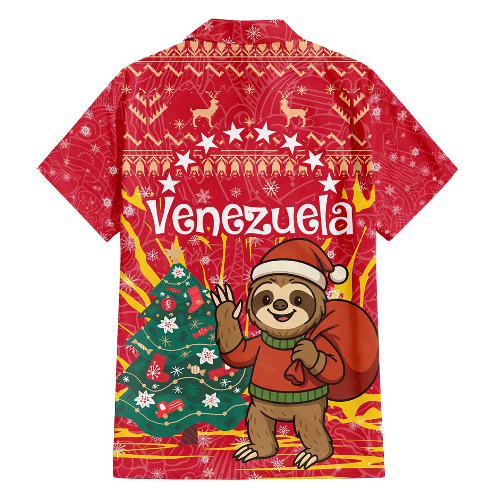 Venezuela Christmas Family Matching Tank Maxi Dress and Hawaiian Shirt with Santa Sloth Christmas Tree Stars and Red Festive - Wonder Print Shop