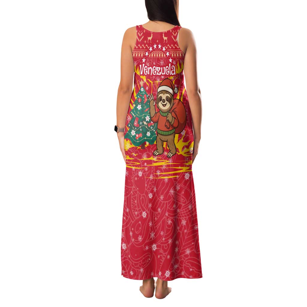 Venezuela Christmas Family Matching Tank Maxi Dress and Hawaiian Shirt with Santa Sloth Christmas Tree Stars and Red Festive - Wonder Print Shop