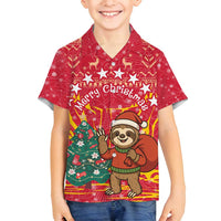 Venezuela Christmas Family Matching Tank Maxi Dress and Hawaiian Shirt with Santa Sloth Christmas Tree Stars and Red Festive - Wonder Print Shop