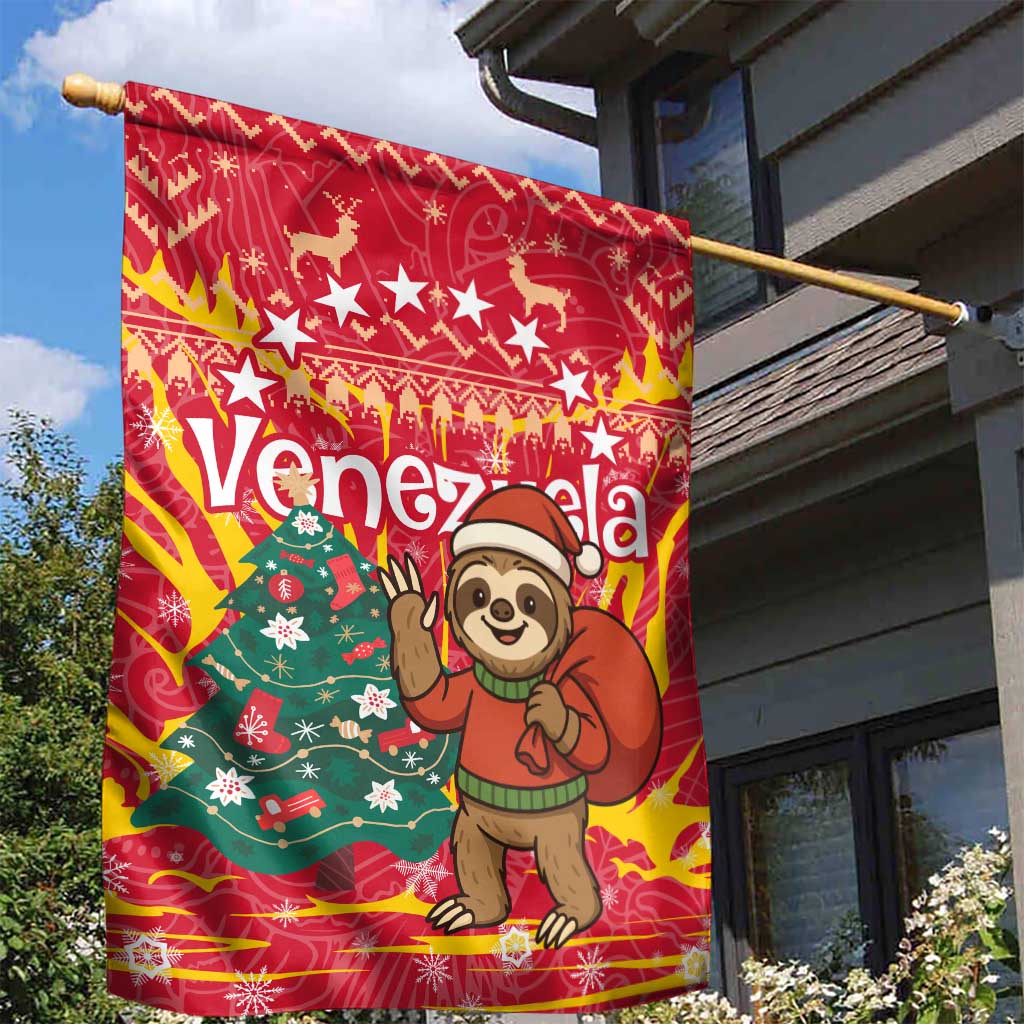 Venezuela Christmas Garden Flag with Santa Sloth Christmas Tree Stars and Red Festive - Wonder Print Shop