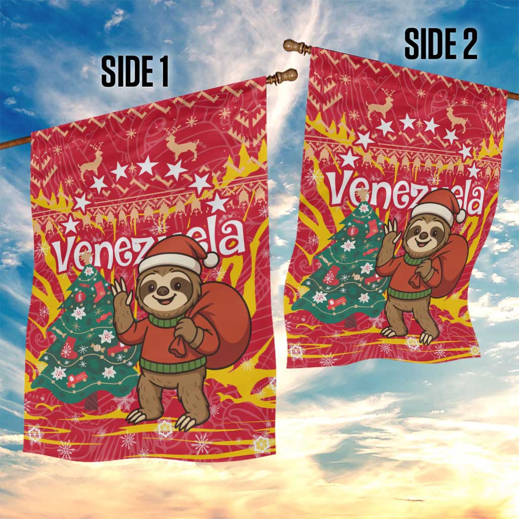 Venezuela Christmas Garden Flag with Santa Sloth Christmas Tree Stars and Red Festive - Wonder Print Shop
