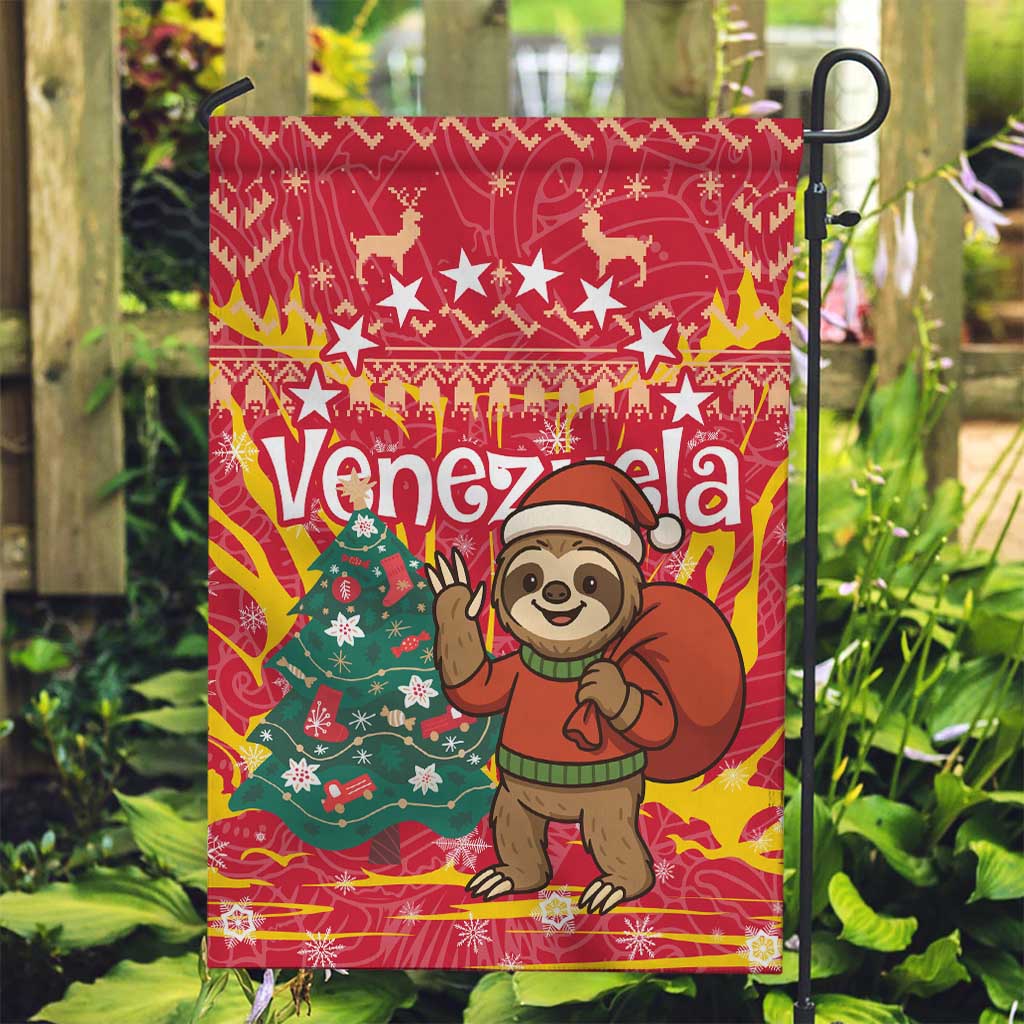 Venezuela Christmas Garden Flag with Santa Sloth Christmas Tree Stars and Red Festive - Wonder Print Shop