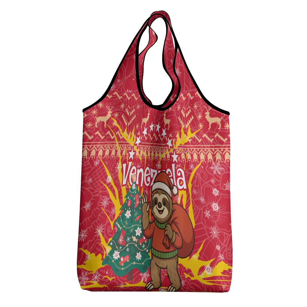 Venezuela Christmas Grocery Bag with Santa Sloth Christmas Tree Stars and Red Festive - Wonder Print Shop