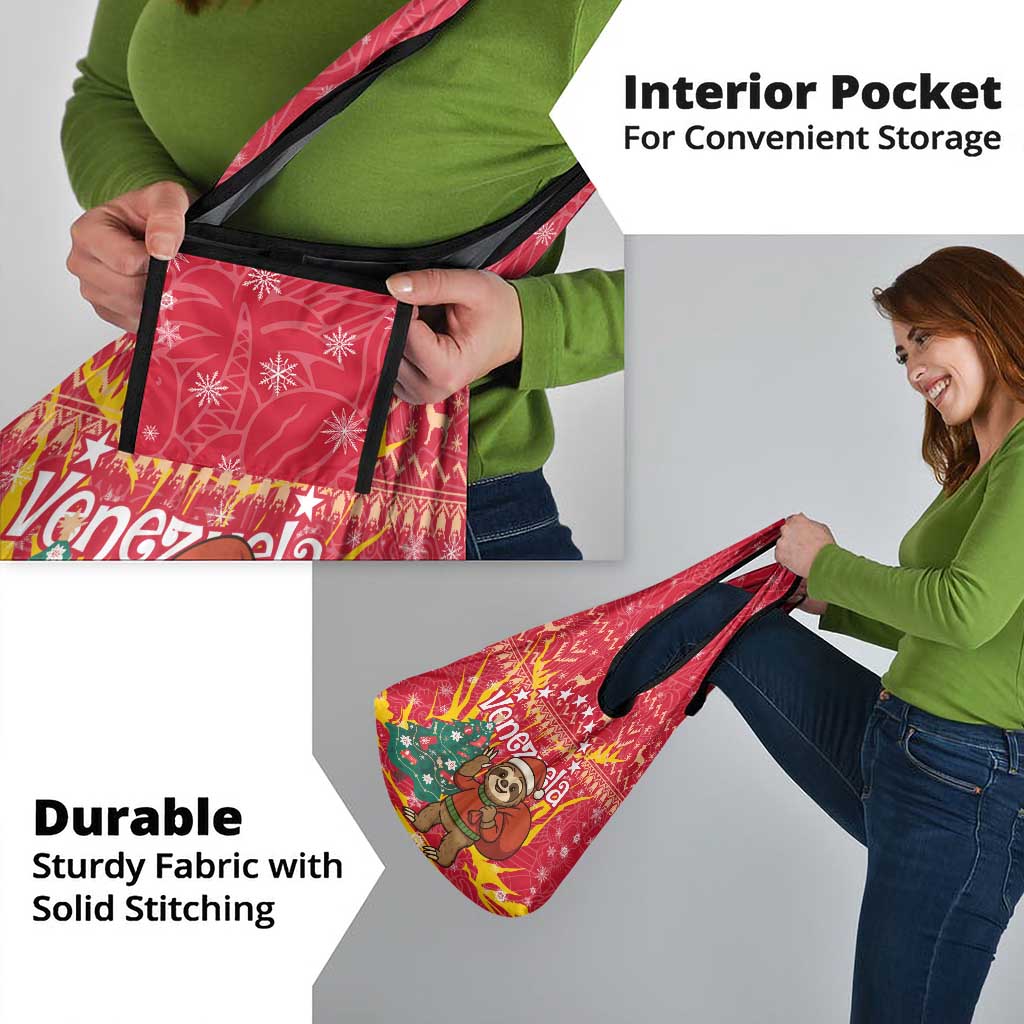 Venezuela Christmas Grocery Bag with Santa Sloth Christmas Tree Stars and Red Festive - Wonder Print Shop