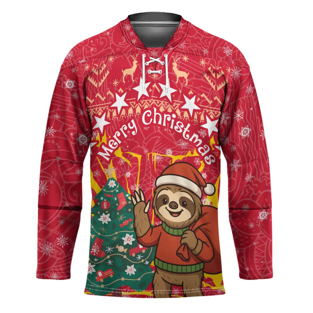 Venezuela Christmas Hockey Jersey with Santa Sloth Christmas Tree Stars and Red Festive - Wonder Print Shop