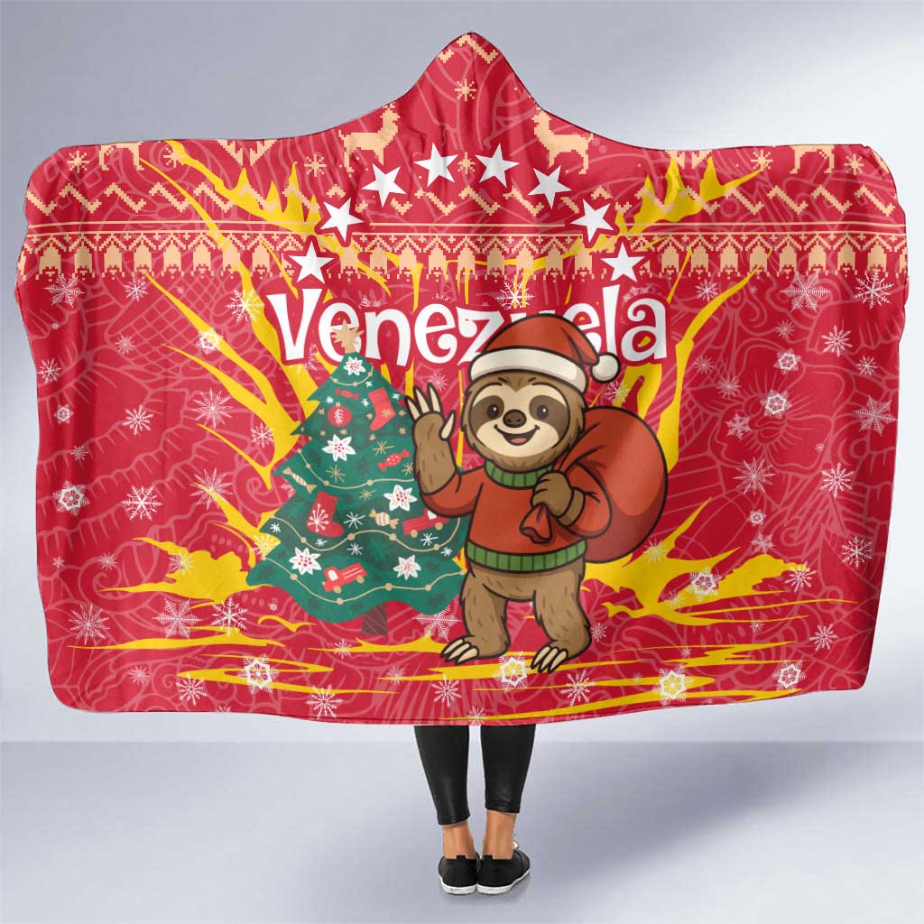 Venezuela Christmas Hooded Blanket with Santa Sloth Christmas Tree Stars and Red Festive - Wonder Print Shop