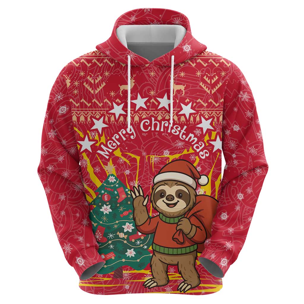Venezuela Christmas Hoodie with Santa Sloth Christmas Tree Stars and Red Festive - Wonder Print Shop
