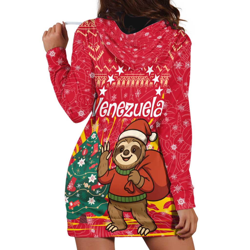 Venezuela Christmas Hoodie Dress with Santa Sloth Christmas Tree Stars and Red Festive - Wonder Print Shop