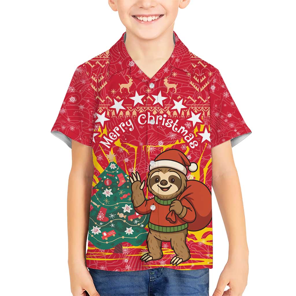 Venezuela Christmas Kid Hawaiian Shirt with Santa Sloth Christmas Tree Stars and Red Festive - Wonder Print Shop