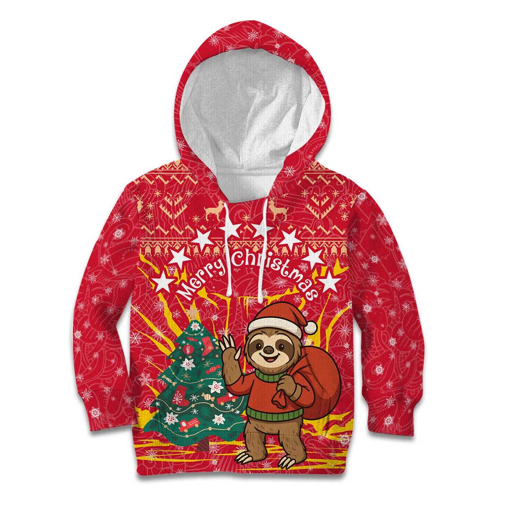 Venezuela Christmas Kid Hoodie with Santa Sloth Christmas Tree Stars and Red Festive - Wonder Print Shop