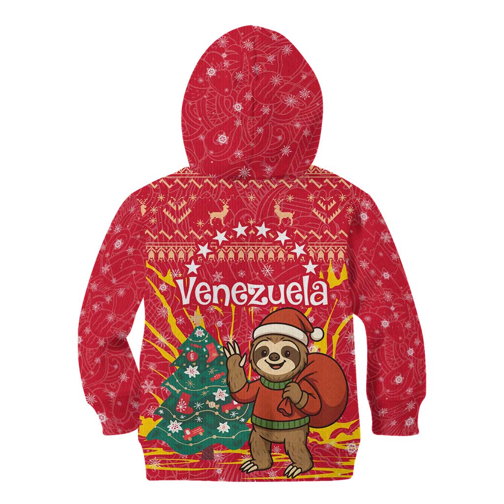 Venezuela Christmas Kid Hoodie with Santa Sloth Christmas Tree Stars and Red Festive - Wonder Print Shop