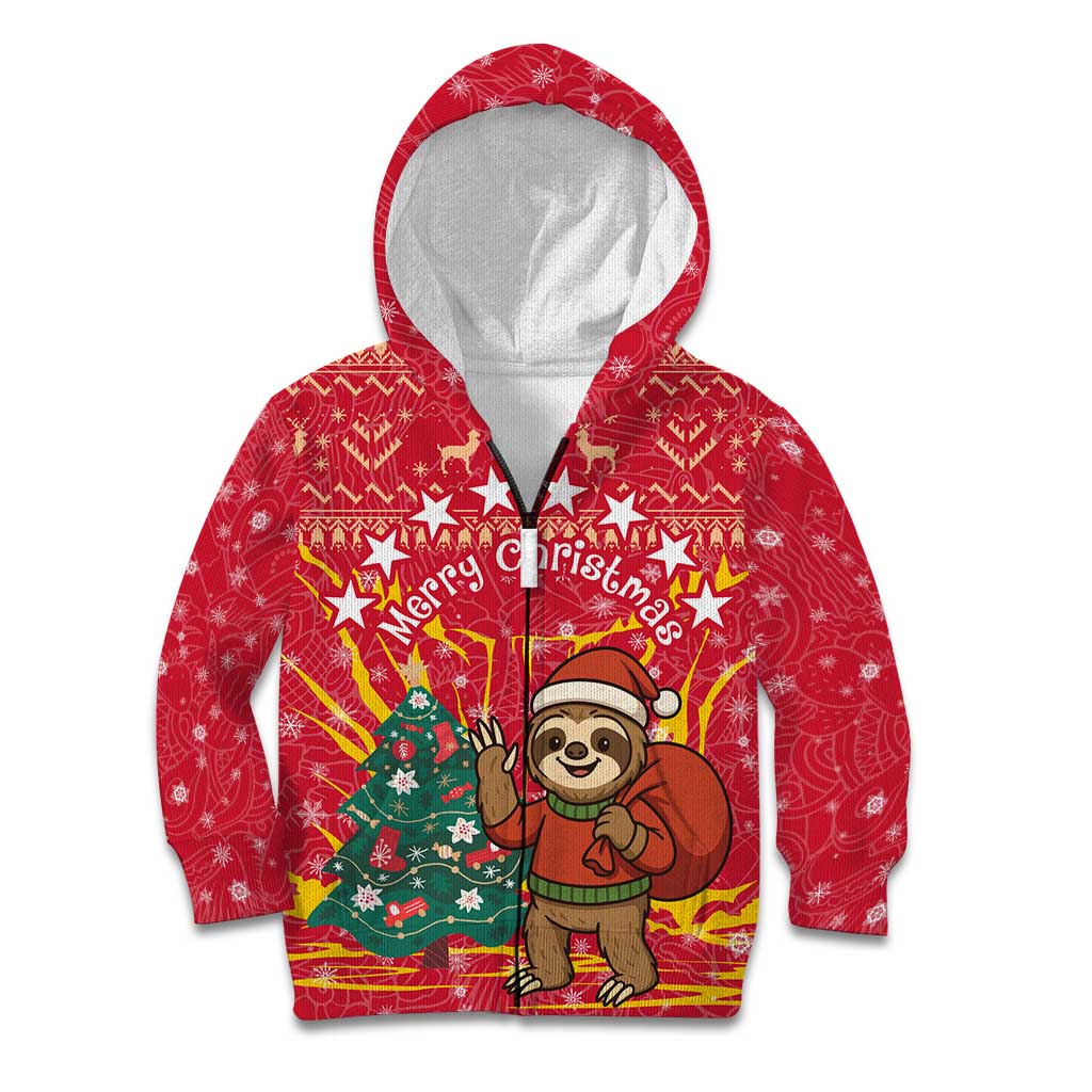 Venezuela Christmas Kid Hoodie with Santa Sloth Christmas Tree Stars and Red Festive - Wonder Print Shop