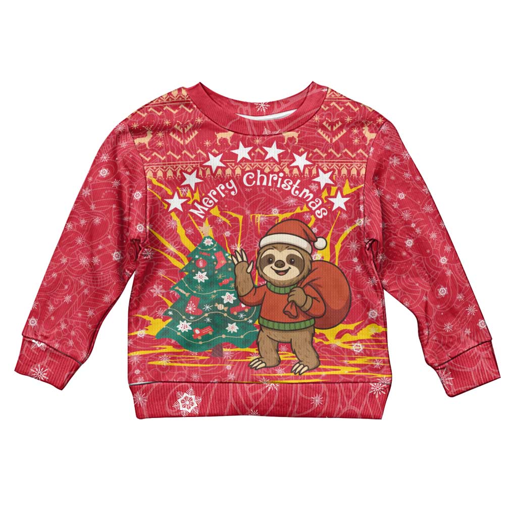 Venezuela Christmas Kid Ugly Christmas Sweater with Santa Sloth Christmas Tree Stars and Red Festive - Wonder Print Shop