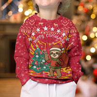 Venezuela Christmas Kid Ugly Christmas Sweater with Santa Sloth Christmas Tree Stars and Red Festive - Wonder Print Shop