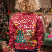 Venezuela Christmas Kid Ugly Christmas Sweater with Santa Sloth Christmas Tree Stars and Red Festive - Wonder Print Shop